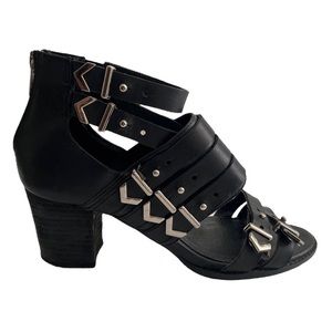 Shellys London Black Leather Buckled Sandals Size 7